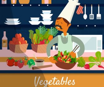 Kitchen Work Drawing Cook Vegetable Ingredient Icons
