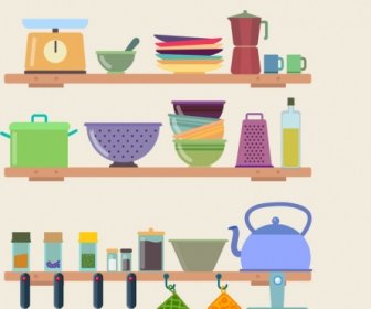 Iconos De Objetos Multicolores De Elementos De Diseño De Utensilios De Cocina