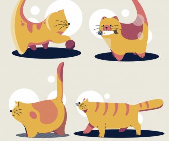 Kitties Icons Cute Design Classical Yellow Handdrawn Sketch