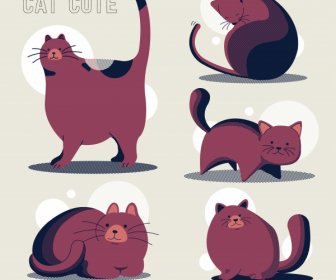 Ikon Kucing Dekorasi Merah Muda Gelap Desain Klasik