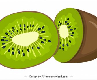 Kiwi Buah Ikon Berwarna Klasik 3d Sketsa