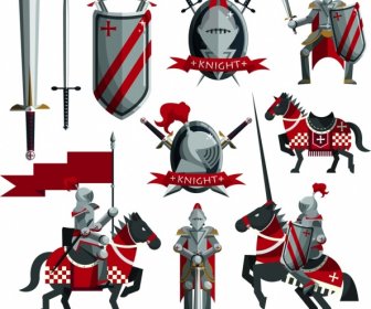 Knight Desain Elemen Pedang Perisai Kuda Armor Ikon