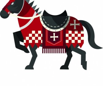 Ritter Pferd Symbol Vintage Farbige Flache Bauform