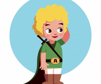 騎士の子供のアイコン中世の衣装かわいい漫画のキャラクター