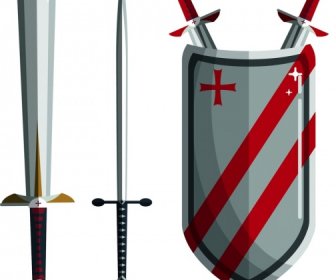 Alat Ksatria Elemen Desain Ikon Perisai Pedang