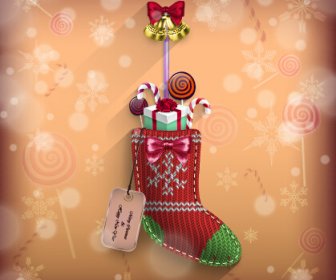 Knitted Fabric Christmas Shoe Vector Card