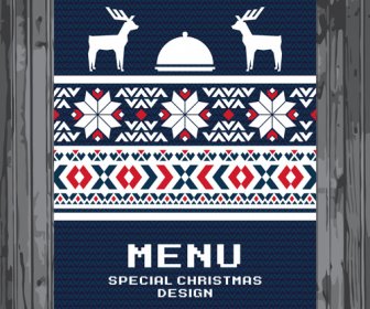 Knitted Pattern Christmas Menu Cover Vector