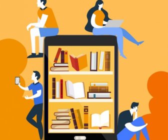 Knowledge Background People Smartphone Bookshelf Icons Decor