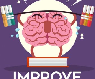 Knowledge Banner Stylized Brain Gym Book Icons
