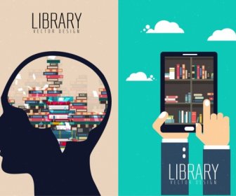 Wissen Konzept Hintergrund Bücherregal Kopf Smartphone Symbole