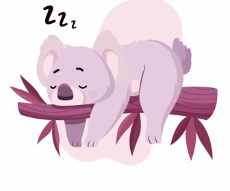 Koala Tier Ikone Schlafende Skizze Süße Zeichentrickfigur