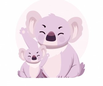 Koala Family Icon Lovely Cartoon Sketch