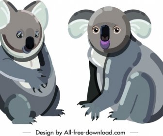 Koala Wild Animal Icons Cute Cartoon Sketch
