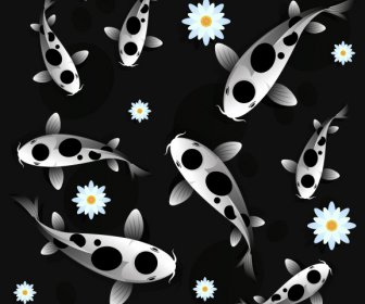 Koi Fish Background Black White Decor
