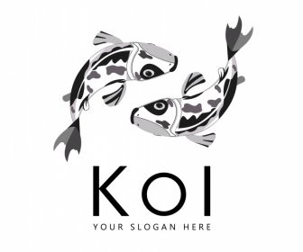 Koi рыба логотип шаблон черный белый динамический контур