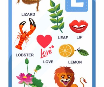 l alphabet educational template colored symbols sketch