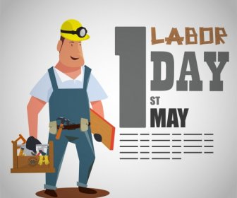Labor Day Banner Male Worker Icon Cartoon Design