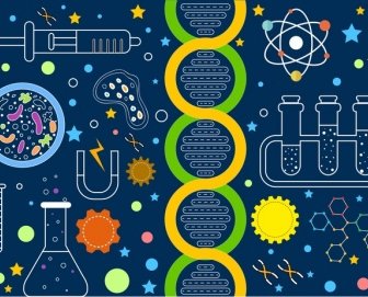 Laboratory Background Tools Icons Flat Sketch