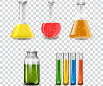 실험실 유리 도구 아이콘 여러 가지 빛깔의 평면 디자인