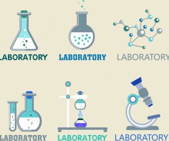 лабораторные логотипы стеклянной посуды молекулы микроскопа значки