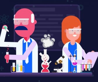 Laboratory Work Drawing Scientists Tools Experiment Icons