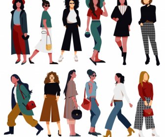 Ikon Mode Wanita Karakter Kartun Desain Modern Yang Elegan