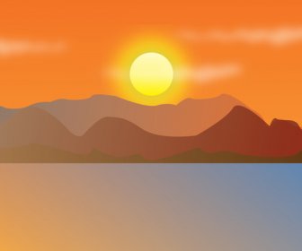 湖と山の日没の風景