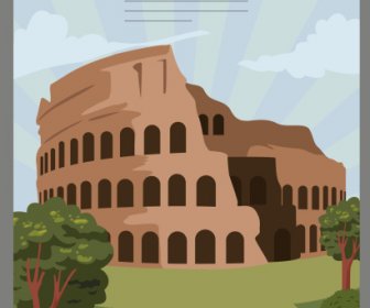 Landmark Poster Colosseum Sketch Bright Colored Decor