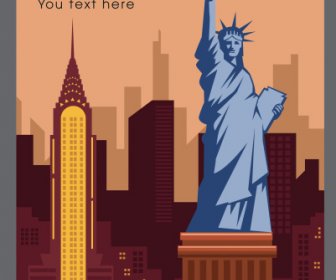 Dönüm Noktası Afiş New York Sembolleri Skeç Düz Tasarım