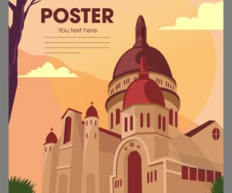 Poster Tengara Desain Klasik Sketsa Gereja Vintage