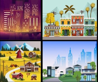 Landscape Background Templates City Countryside Themes Colorful Decor