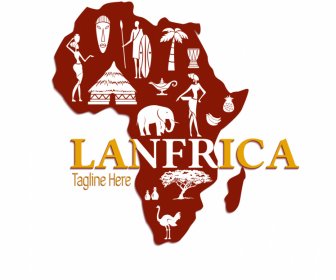 โลโก้ Lanfricaicon สัญลักษณ์แผนที่แอฟริกันภาพร่างเงา