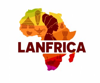Lanfricaicon Işareti şablonu Bir Afrika Harita Kabile Elemanları Bağlantısı