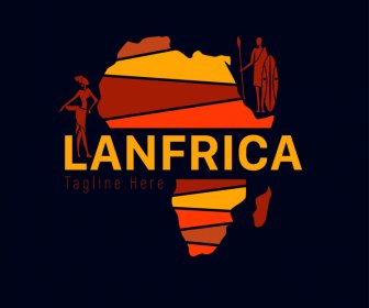 ป้าย Lanfricaicon แม่แบบเงาคลาสสิกเข้มแผนที่แอฟริกาการเชื่อมต่อชาติพันธุ์