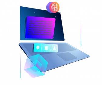  Laptop Business Financial Design Elements Elegant 3d Sketch