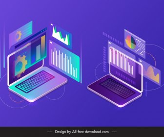 Laptop Forex Trading Elemen Desain Sketsa 3D Modern