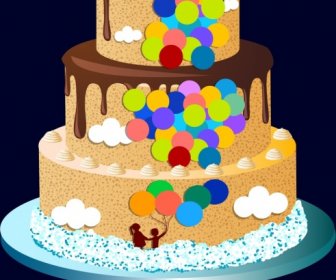 分層巧克力蛋糕設計五彩氣球裝潢
