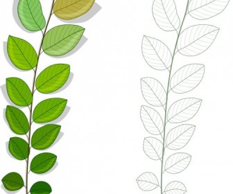 나뭇잎 아이콘 스케치 반짝이는 현대적인 디자인