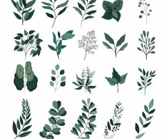 Leaf Icons Collection Classic Dark Green Design