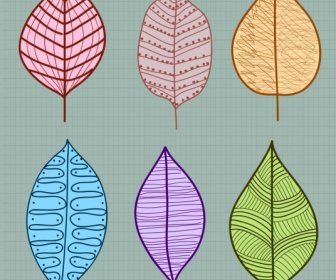 Leaf Icons Collection Multicolored Flat Handdrawn Sketch