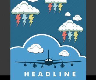 Leaflet Template Airplane Cloud Lightning Icons Decoration