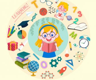 Learning Background Cute Girl Education Elements Circle Layout