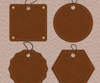 Leather Tags Collection Various Brown Shapes Isolation