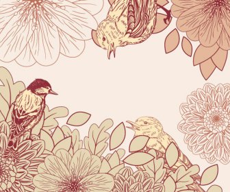 Leaves And Birds Vector Background Set
