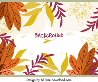 Leaves Background Template Bright Colored Handdrawn Classic Sketch