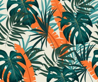 Leaves Background Template Colored Luxuriant Sketch