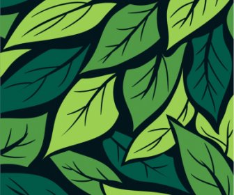 Leaves Background Template Green Handdrawn Flat Design