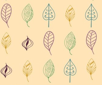 Leaves Icons Collection Outline Various Colored Types