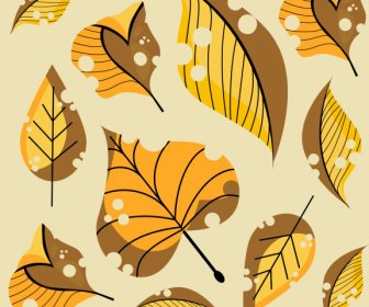Leaves Painting Classical Yellow Brown Handdrawn Decor