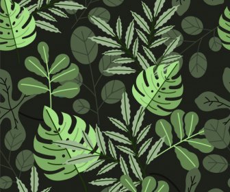 Blätter MusterVorlage Dunkel Flach Grünes Dekor